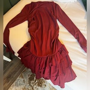 SHEIN Burgundy Long Sleeve Ruffle Dress - Never Worn